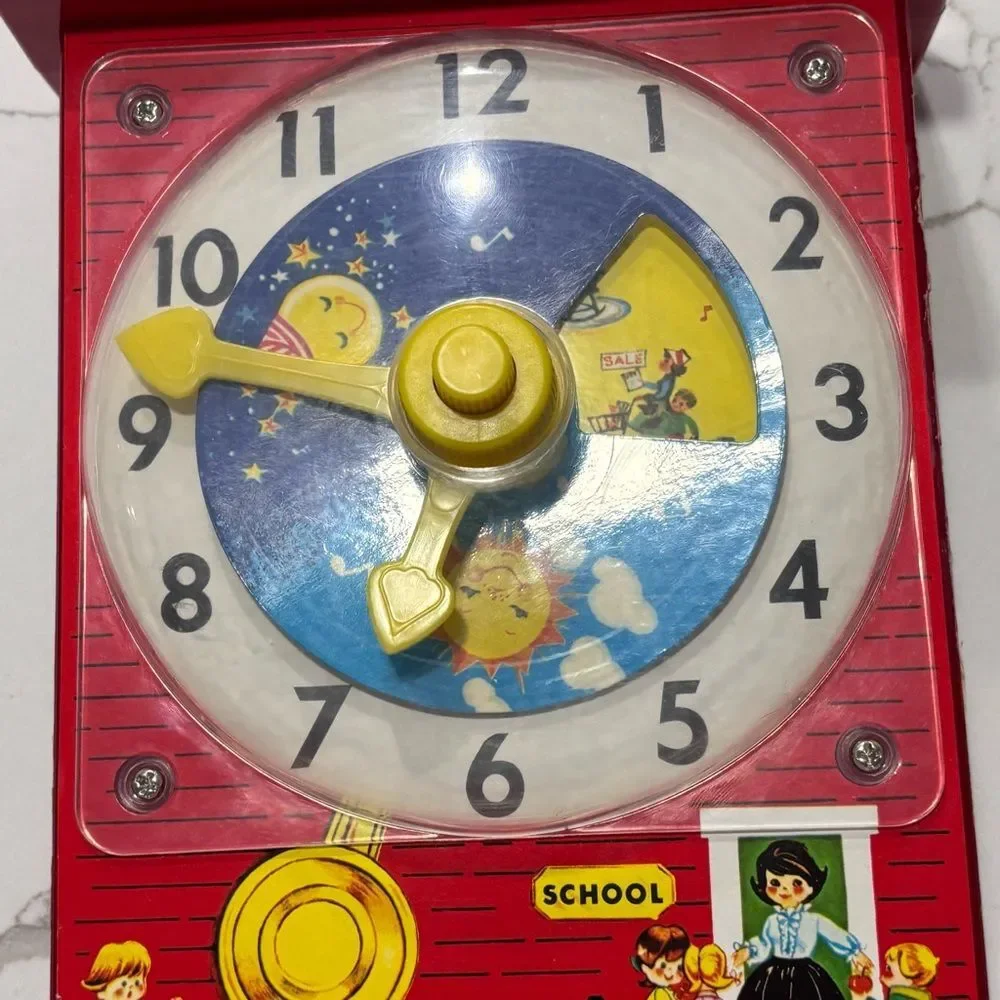 Vintage Fisher-Price Little Red School House Music Box Teaching Clock 2005 WORKS